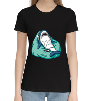 Женская Хлопковая футболка Акула бирюзовая
