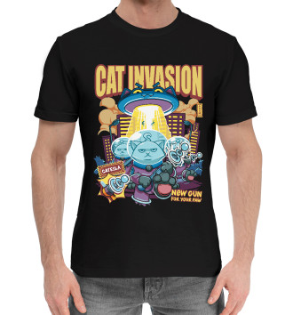Мужская Хлопковая футболка Cat Invasion: Tesla Gun