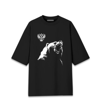 Мужская Хлопковая футболка оверсайз Русский медведь и герб